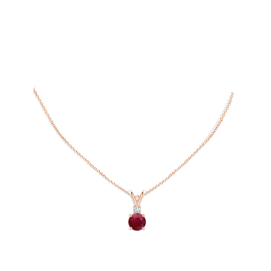 9mm A Round Ruby Solitaire V-Bale Pendant with Diamond in Rose Gold pen
