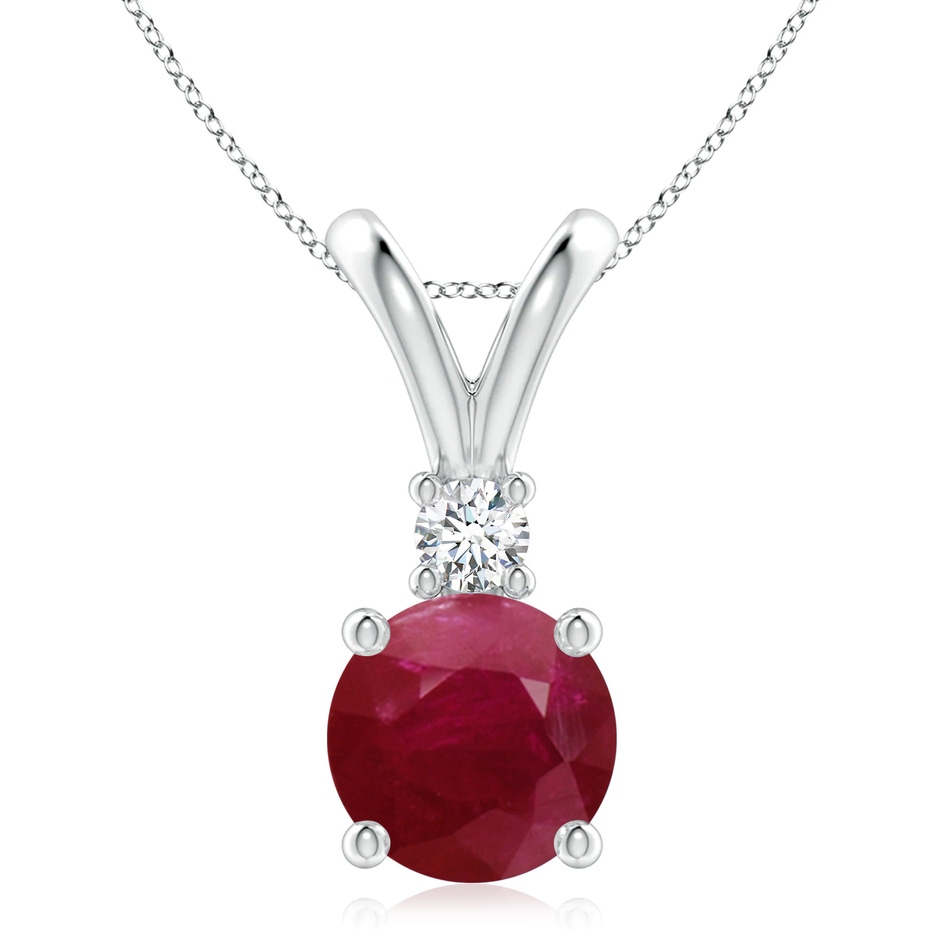 9mm A Round Ruby Solitaire V-Bale Pendant with Diamond in S999 Silver 