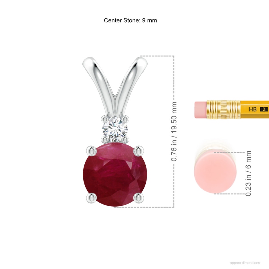 9mm A Round Ruby Solitaire V-Bale Pendant with Diamond in S999 Silver ruler