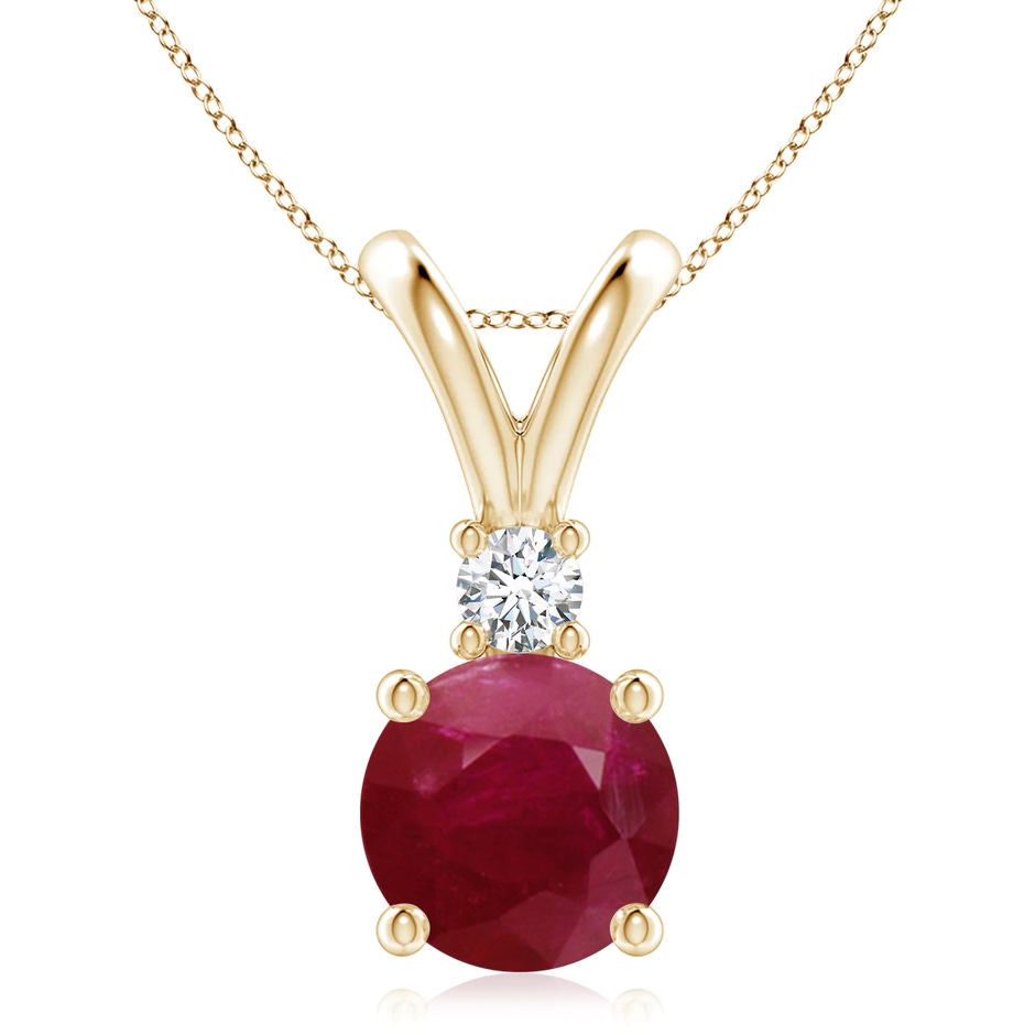 9mm A Round Ruby Solitaire V-Bale Pendant with Diamond in Yellow Gold 