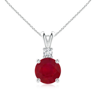 9mm AA Round Ruby Solitaire V-Bale Pendant with Diamond in P950 Platinum