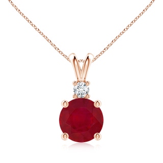 9mm AA Round Ruby Solitaire V-Bale Pendant with Diamond in Rose Gold