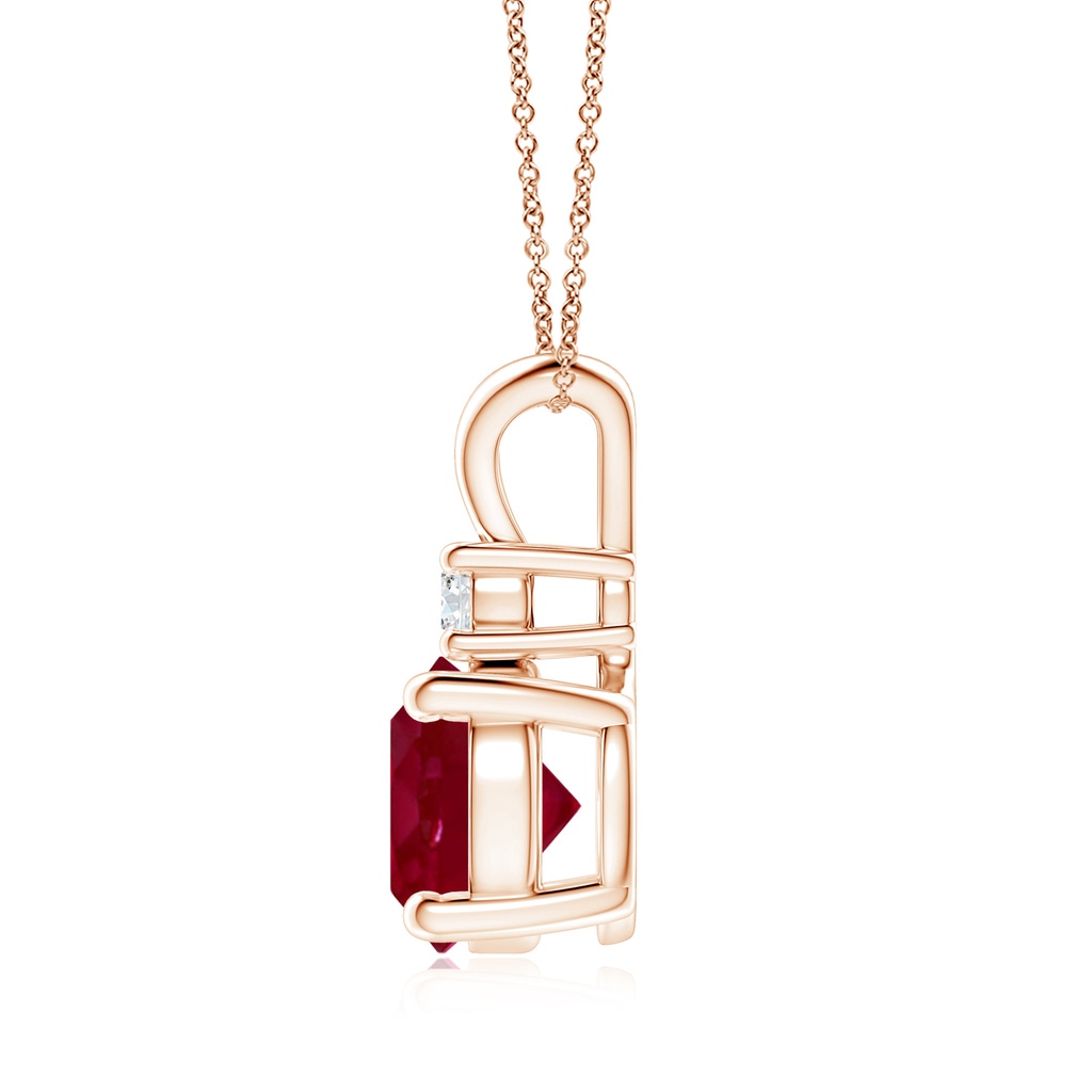 9mm AA Round Ruby Solitaire V-Bale Pendant with Diamond in Rose Gold Side 199