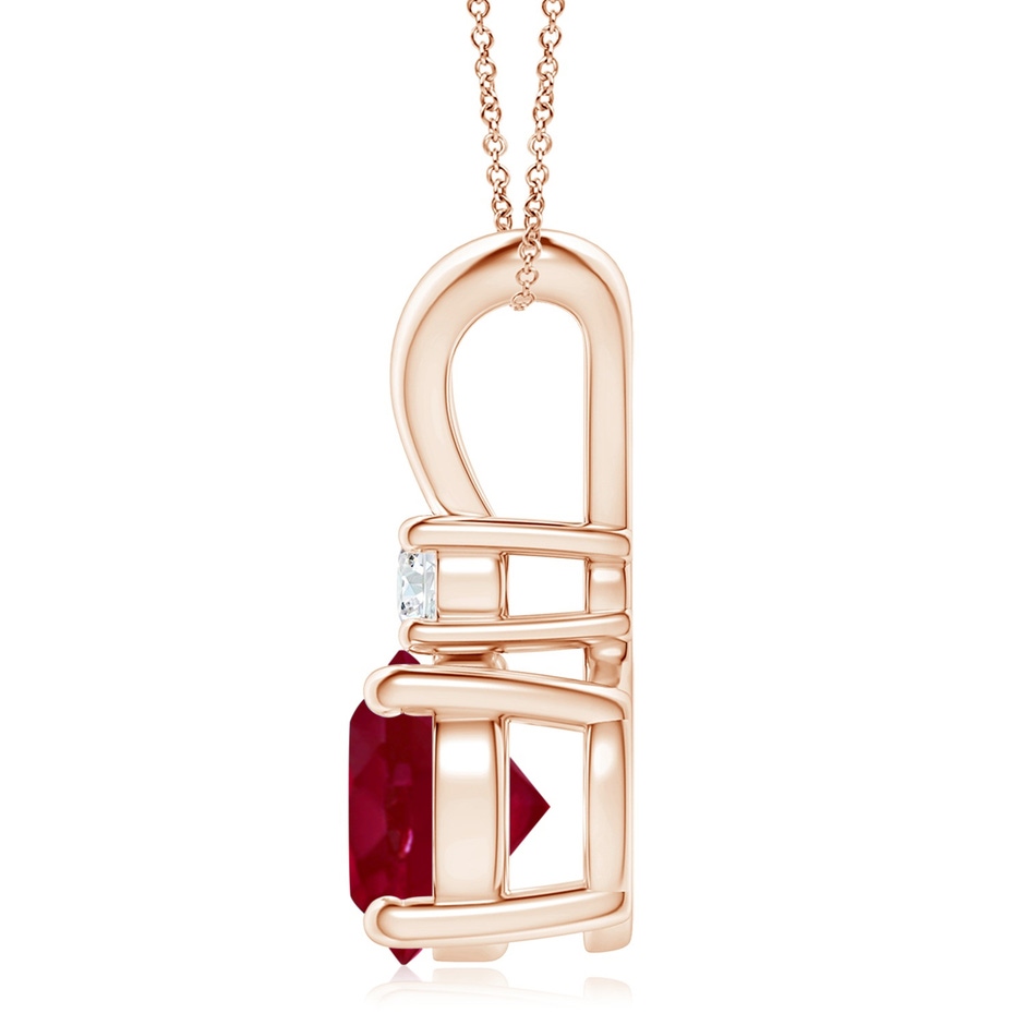 9mm AA Round Ruby Solitaire V-Bale Pendant with Diamond in Rose Gold side 199