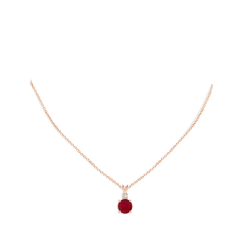 9mm AA Round Ruby Solitaire V-Bale Pendant with Diamond in Rose Gold pen
