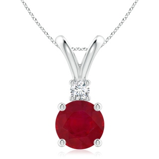 9mm AA Round Ruby Solitaire V-Bale Pendant with Diamond in S999 Silver