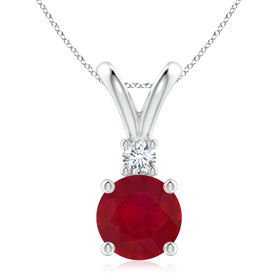 9mm AA Round Ruby Solitaire V-Bale Pendant with Diamond in S999 Silver 