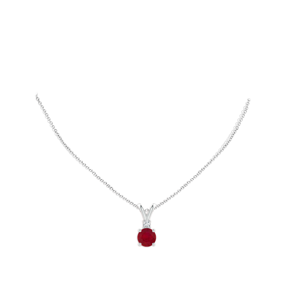 9mm AA Round Ruby Solitaire V-Bale Pendant with Diamond in S999 Silver pen