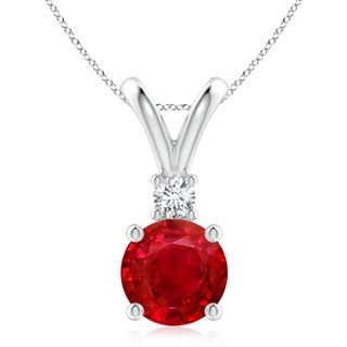9mm AAA Round Ruby Solitaire V-Bale Pendant with Diamond in P950 Platinum