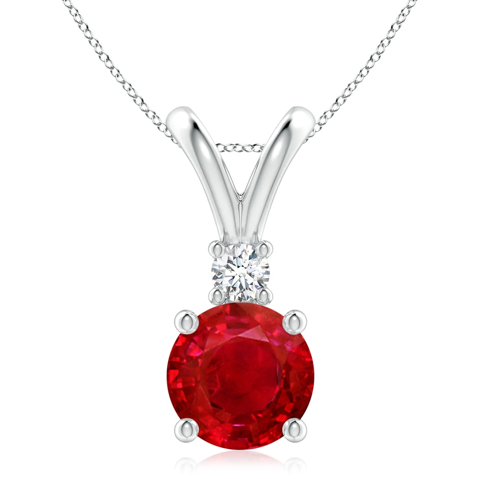 9mm AAA Round Ruby Solitaire V-Bale Pendant with Diamond in S999 Silver 