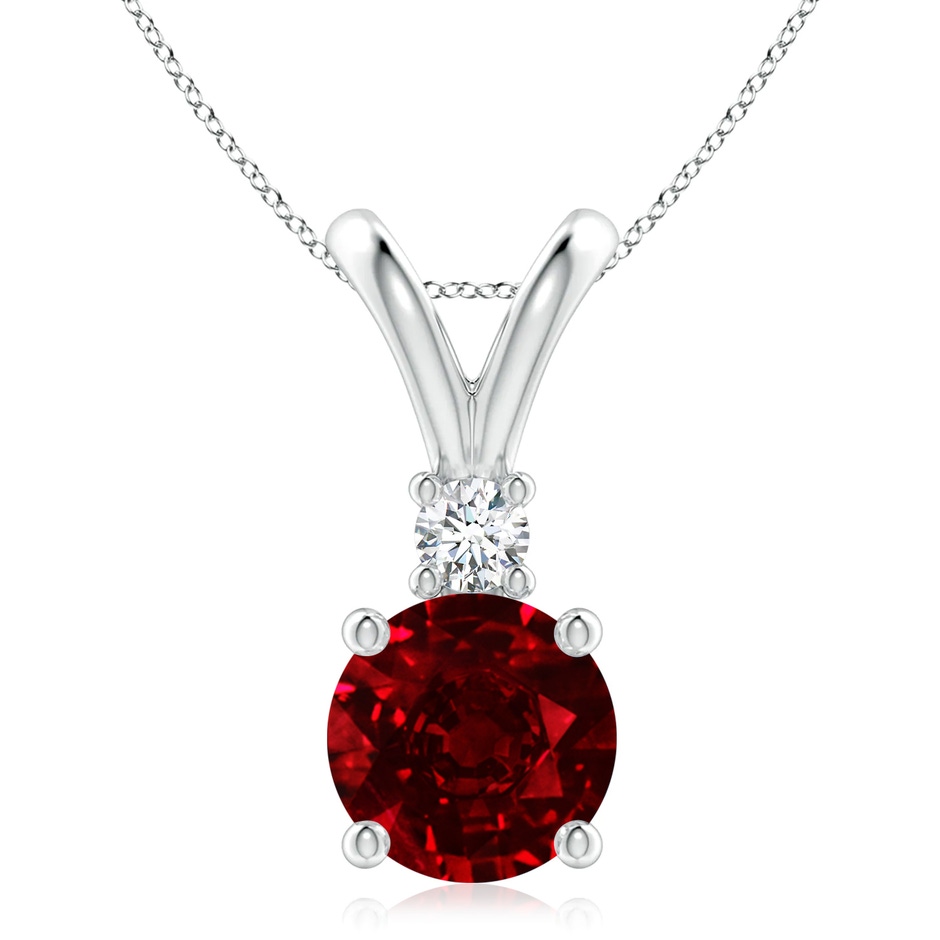 9mm AAAA Round Ruby Solitaire V-Bale Pendant with Diamond in P950 Platinum 