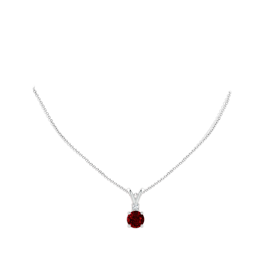 9mm AAAA Round Ruby Solitaire V-Bale Pendant with Diamond in P950 Platinum pen