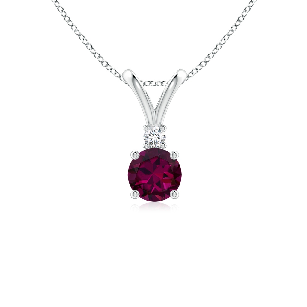 5mm AAAA Round Rhodolite Solitaire V-Bale Pendant with Diamond in P950 Platinum
