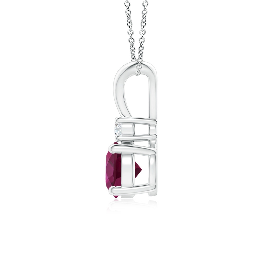 6mm AAAA Round Rhodolite Solitaire V-Bale Pendant with Diamond in White Gold Side 1