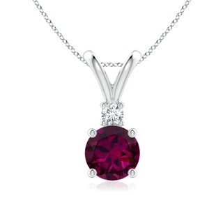 7mm AAAA Round Rhodolite Solitaire V-Bale Pendant with Diamond in P950 Platinum