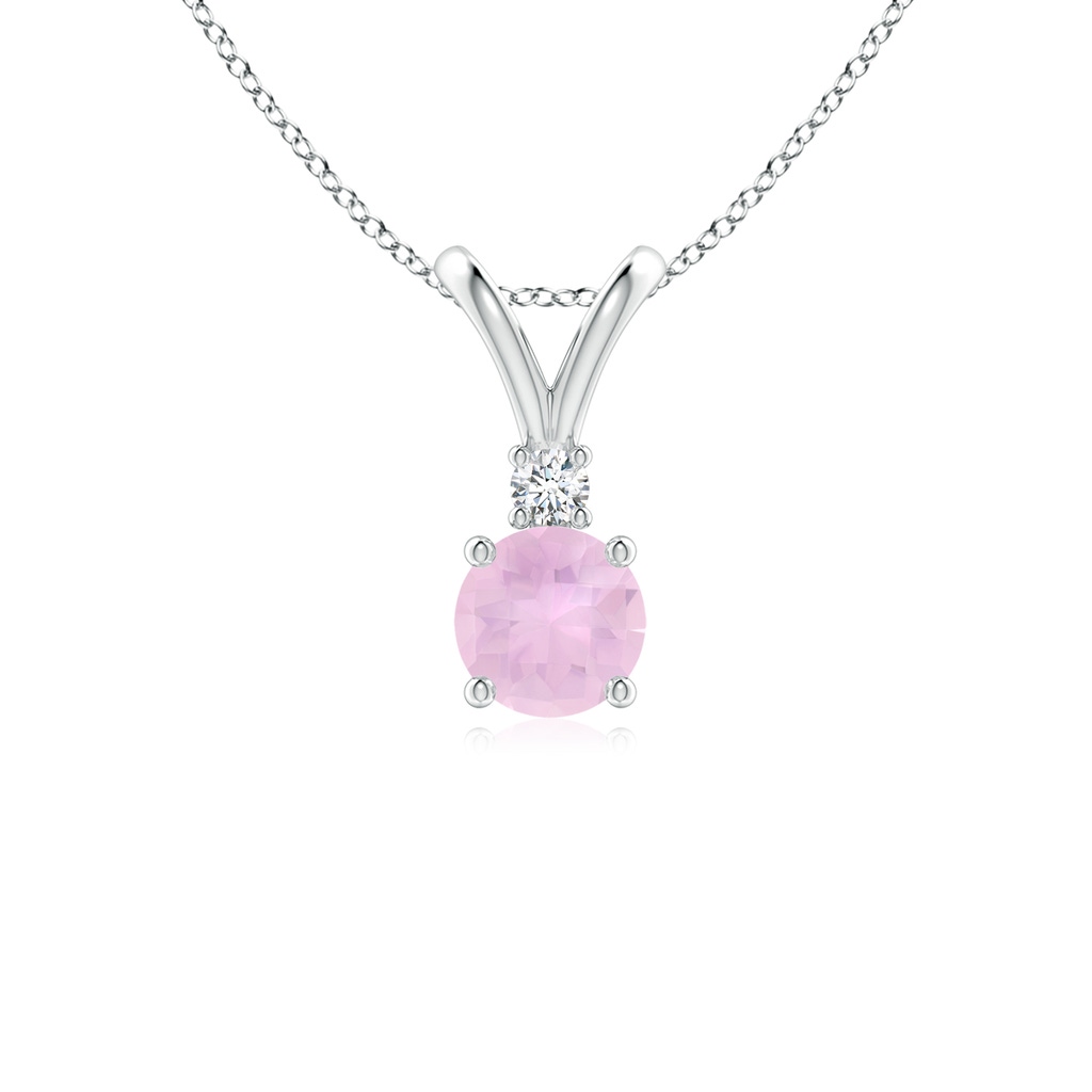5mm AAAA Round Rose Quartz Solitaire V-Bale Pendant with Diamond in S999 Silver