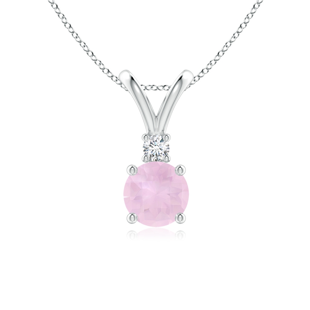 6mm AAA Round Rose Quartz Solitaire V-Bale Pendant with Diamond in White Gold