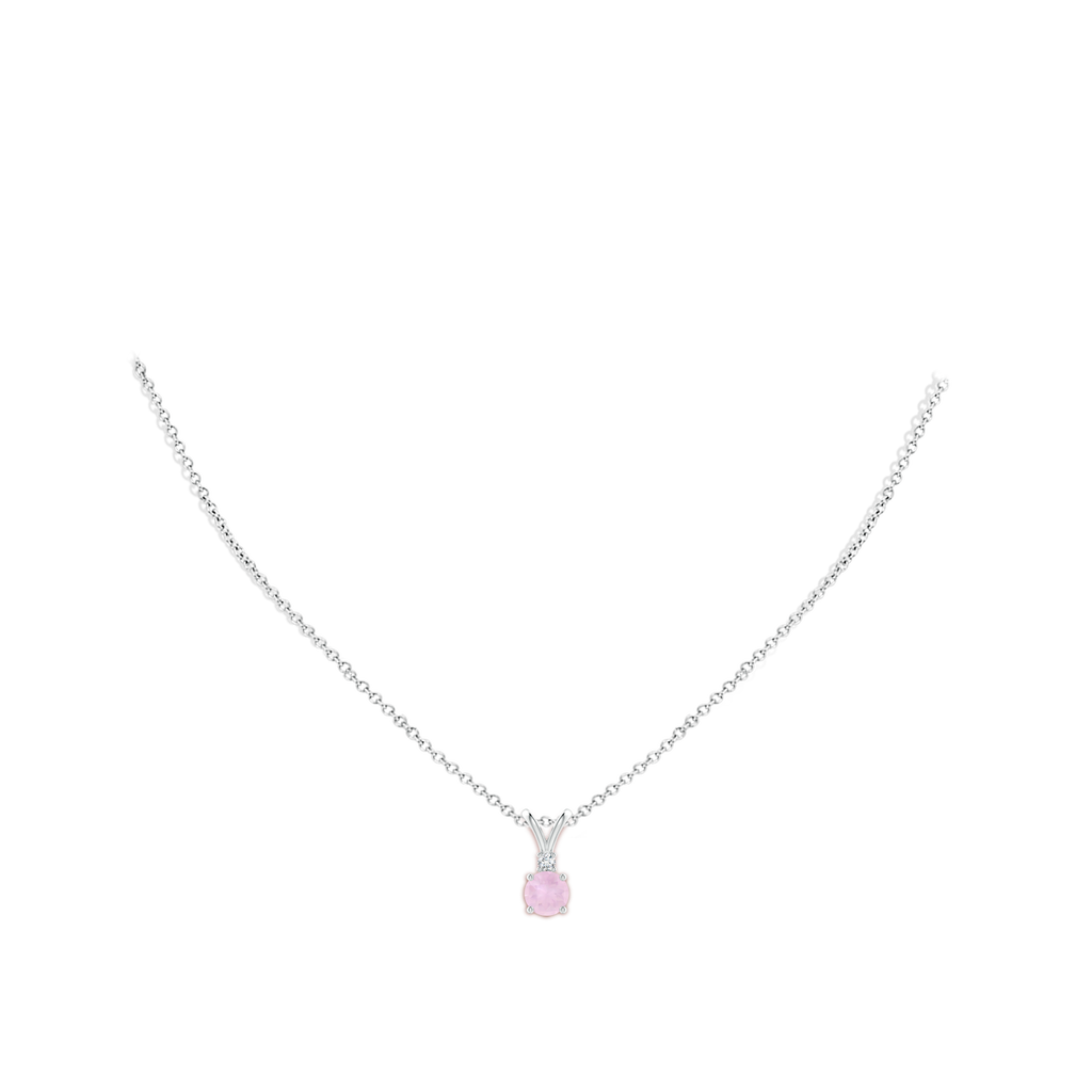 6mm AAA Round Rose Quartz Solitaire V-Bale Pendant with Diamond in White Gold Body-Neck