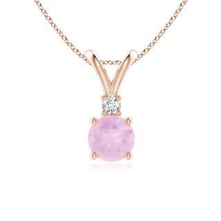 6mm AAAA Round Rose Quartz Solitaire V-Bale Pendant with Diamond in Rose Gold