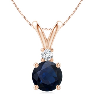 10mm A Round Blue Sapphire Solitaire V-Bale Pendant with Diamond in 9K Rose Gold
