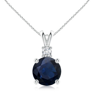 10mm A Round Blue Sapphire Solitaire V-Bale Pendant with Diamond in P950 Platinum