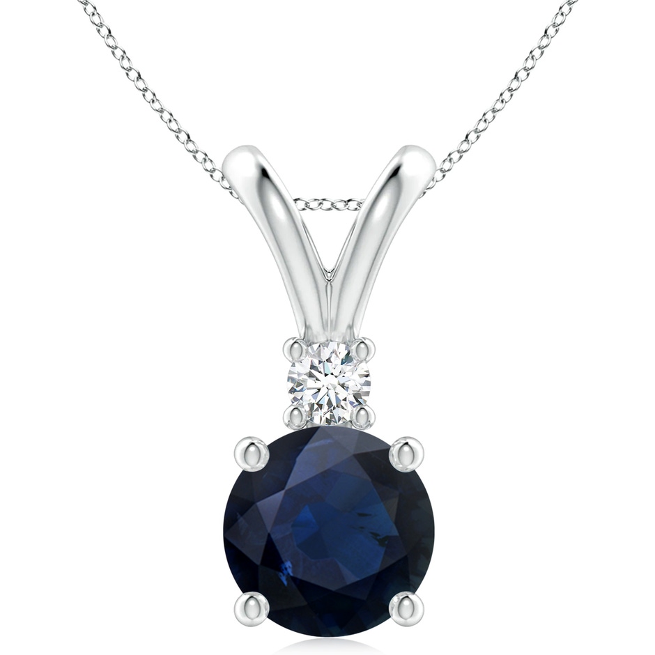 10mm A Round Blue Sapphire Solitaire V-Bale Pendant with Diamond in P950 Platinum 