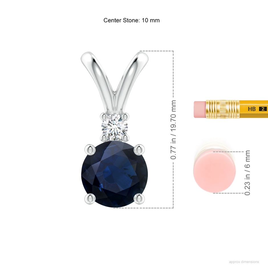 10mm A Round Blue Sapphire Solitaire V-Bale Pendant with Diamond in P950 Platinum ruler