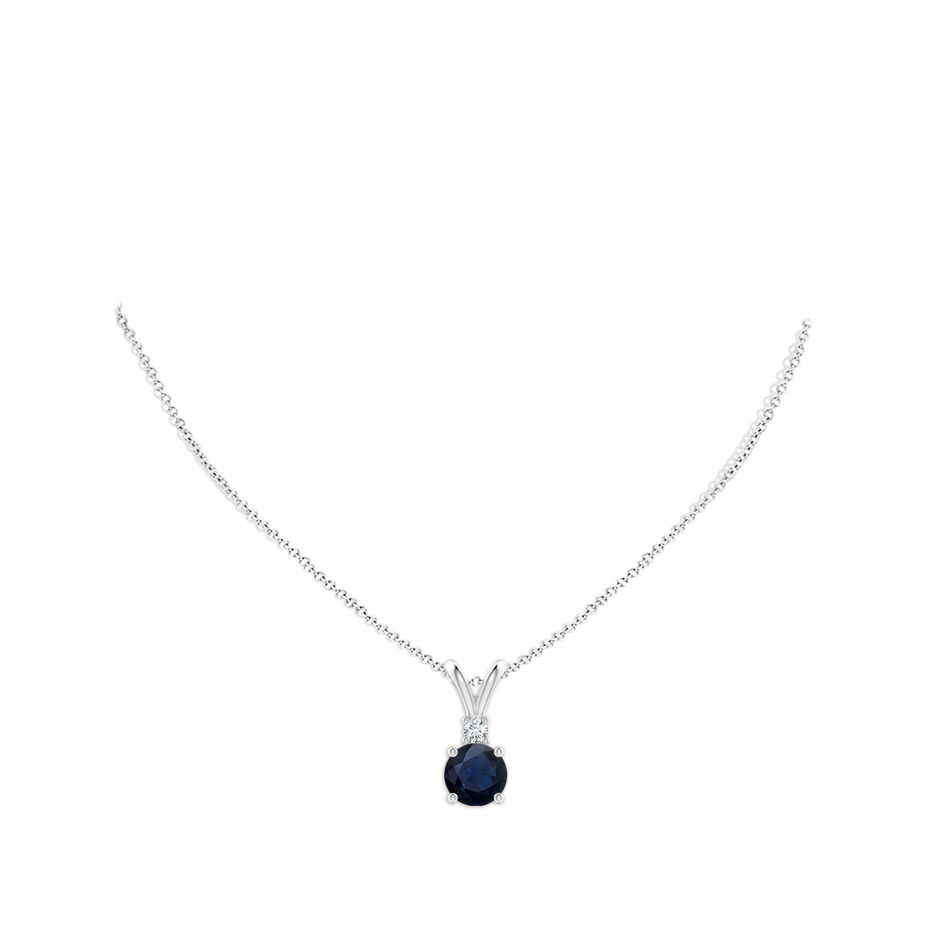 10mm A Round Blue Sapphire Solitaire V-Bale Pendant with Diamond in P950 Platinum pen