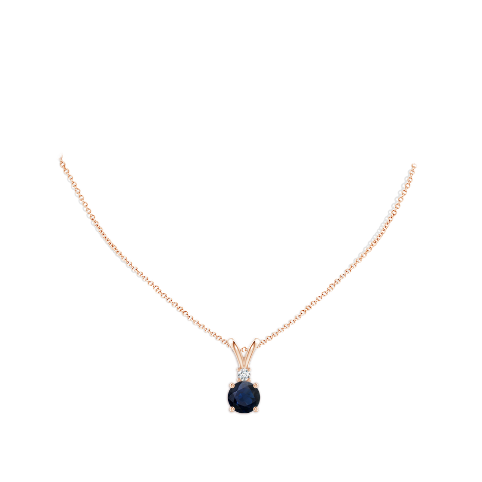 10mm A Round Blue Sapphire Solitaire V-Bale Pendant with Diamond in Rose Gold pen