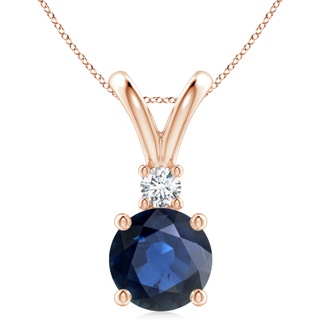10mm AA Round Blue Sapphire Solitaire V-Bale Pendant with Diamond in 10K Rose Gold