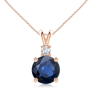10mm AA Round Blue Sapphire Solitaire V-Bale Pendant with Diamond in Rose Gold