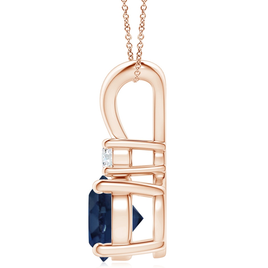10mm AA Round Blue Sapphire Solitaire V-Bale Pendant with Diamond in Rose Gold side 199