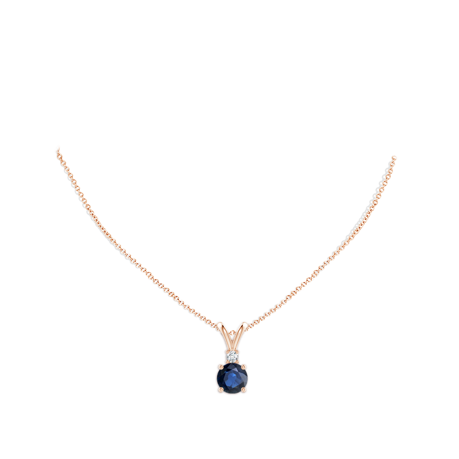 10mm AA Round Blue Sapphire Solitaire V-Bale Pendant with Diamond in Rose Gold pen