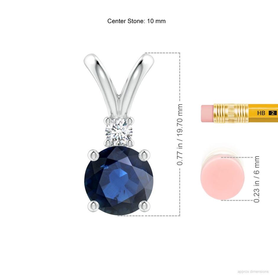 10mm AA Round Blue Sapphire Solitaire V-Bale Pendant with Diamond in S999 Silver ruler