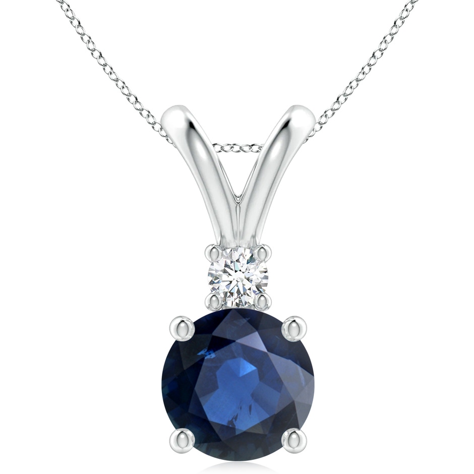 10mm AA Round Blue Sapphire Solitaire V-Bale Pendant with Diamond in White Gold 