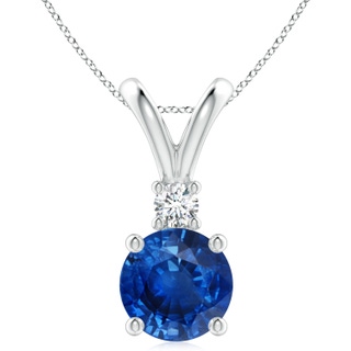 10mm AAA Round Blue Sapphire Solitaire V-Bale Pendant with Diamond in P950 Platinum