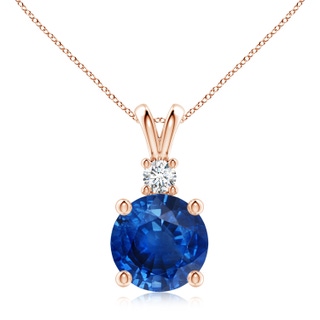 10mm AAA Round Blue Sapphire Solitaire V-Bale Pendant with Diamond in Rose Gold