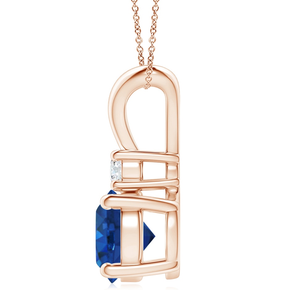 10mm AAA Round Blue Sapphire Solitaire V-Bale Pendant with Diamond in Rose Gold side 199