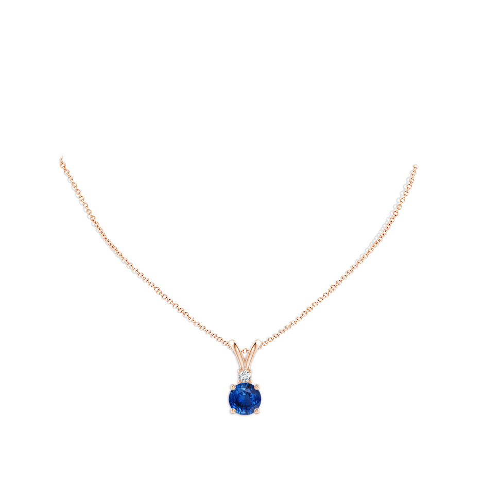 10mm AAA Round Blue Sapphire Solitaire V-Bale Pendant with Diamond in Rose Gold pen
