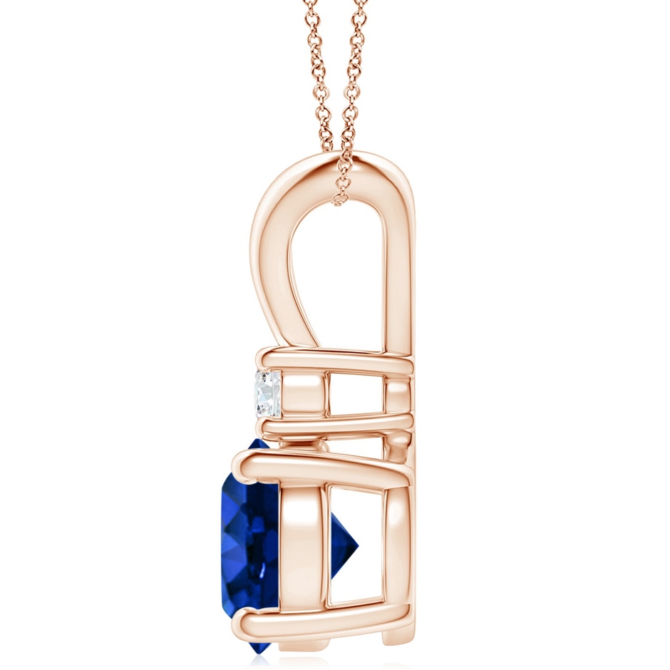 10mm AAAA Round Blue Sapphire Solitaire V-Bale Pendant with Diamond in Rose Gold side 199