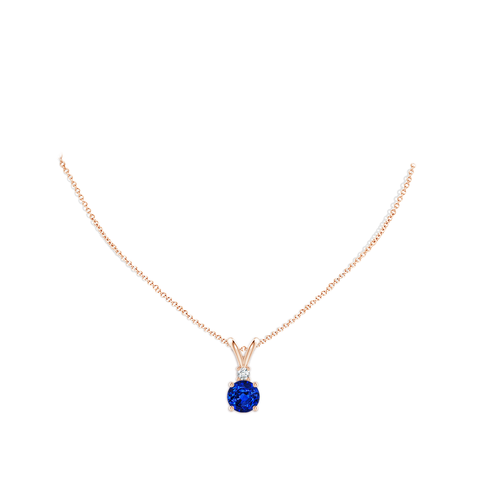 10mm AAAA Round Blue Sapphire Solitaire V-Bale Pendant with Diamond in Rose Gold pen
