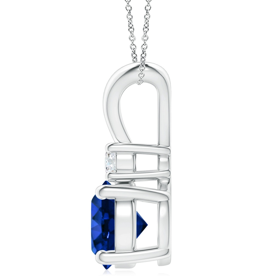 10mm AAAA Round Blue Sapphire Solitaire V-Bale Pendant with Diamond in White Gold side 199