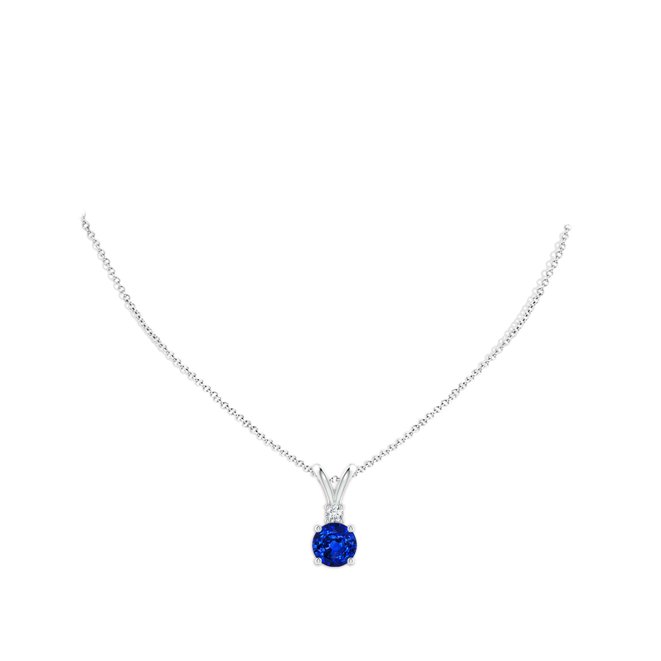 10mm AAAA Round Blue Sapphire Solitaire V-Bale Pendant with Diamond in White Gold pen