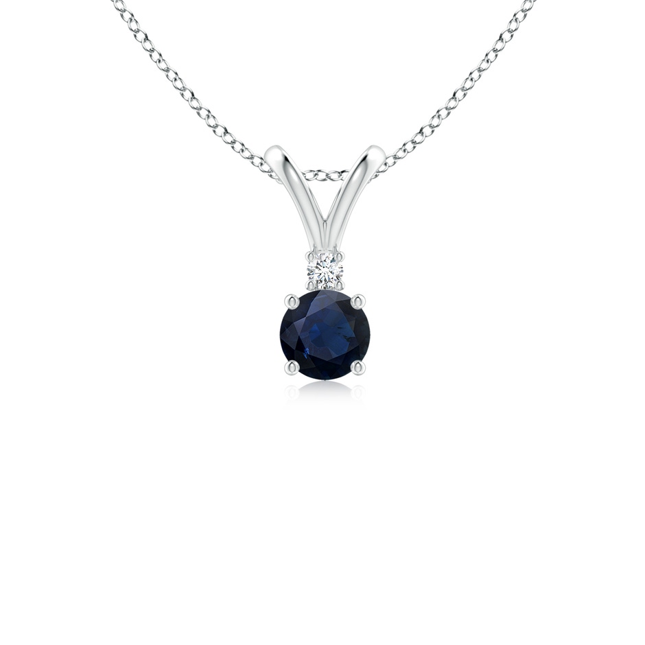 4mm A Round Blue Sapphire Solitaire V-Bale Pendant with Diamond in White Gold 
