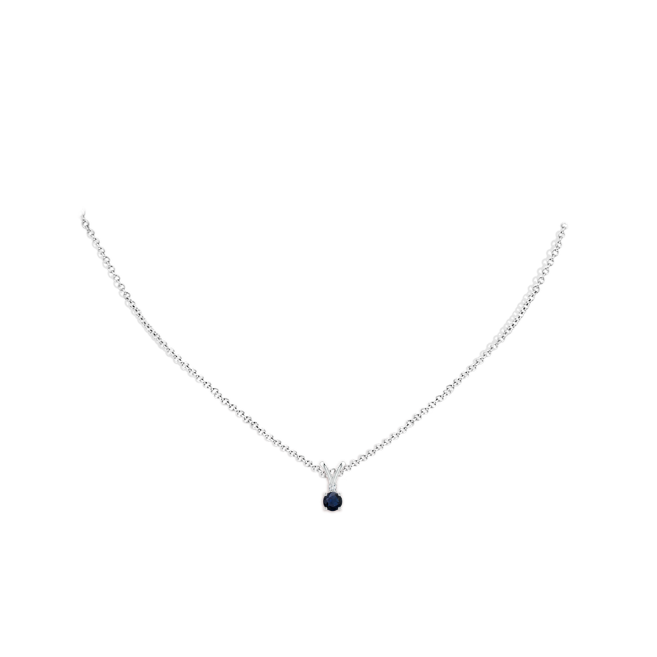 4mm A Round Blue Sapphire Solitaire V-Bale Pendant with Diamond in White Gold pen