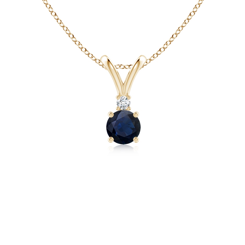 4mm A Round Blue Sapphire Solitaire V-Bale Pendant with Diamond in Yellow Gold 