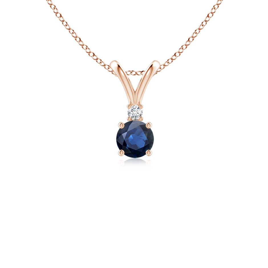 4mm AA Round Blue Sapphire Solitaire V-Bale Pendant with Diamond in Rose Gold 