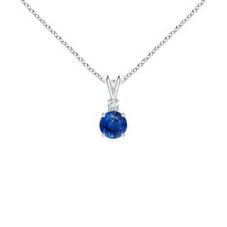 4mm AAA Round Blue Sapphire Solitaire V-Bale Pendant with Diamond in P950 Platinum