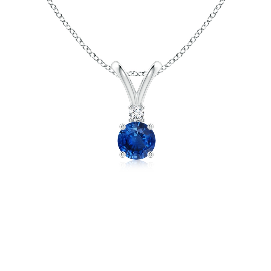 4mm AAA Round Blue Sapphire Solitaire V-Bale Pendant with Diamond in P950 Platinum 