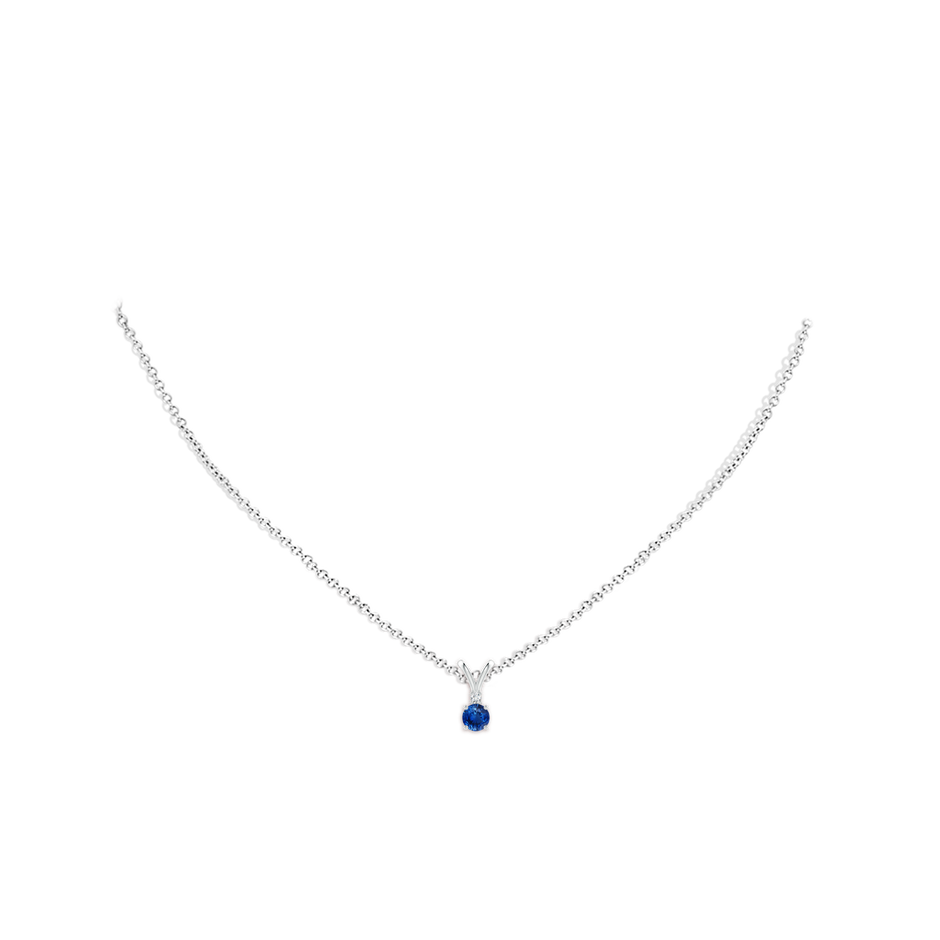 4mm AAA Round Blue Sapphire Solitaire V-Bale Pendant with Diamond in P950 Platinum pen